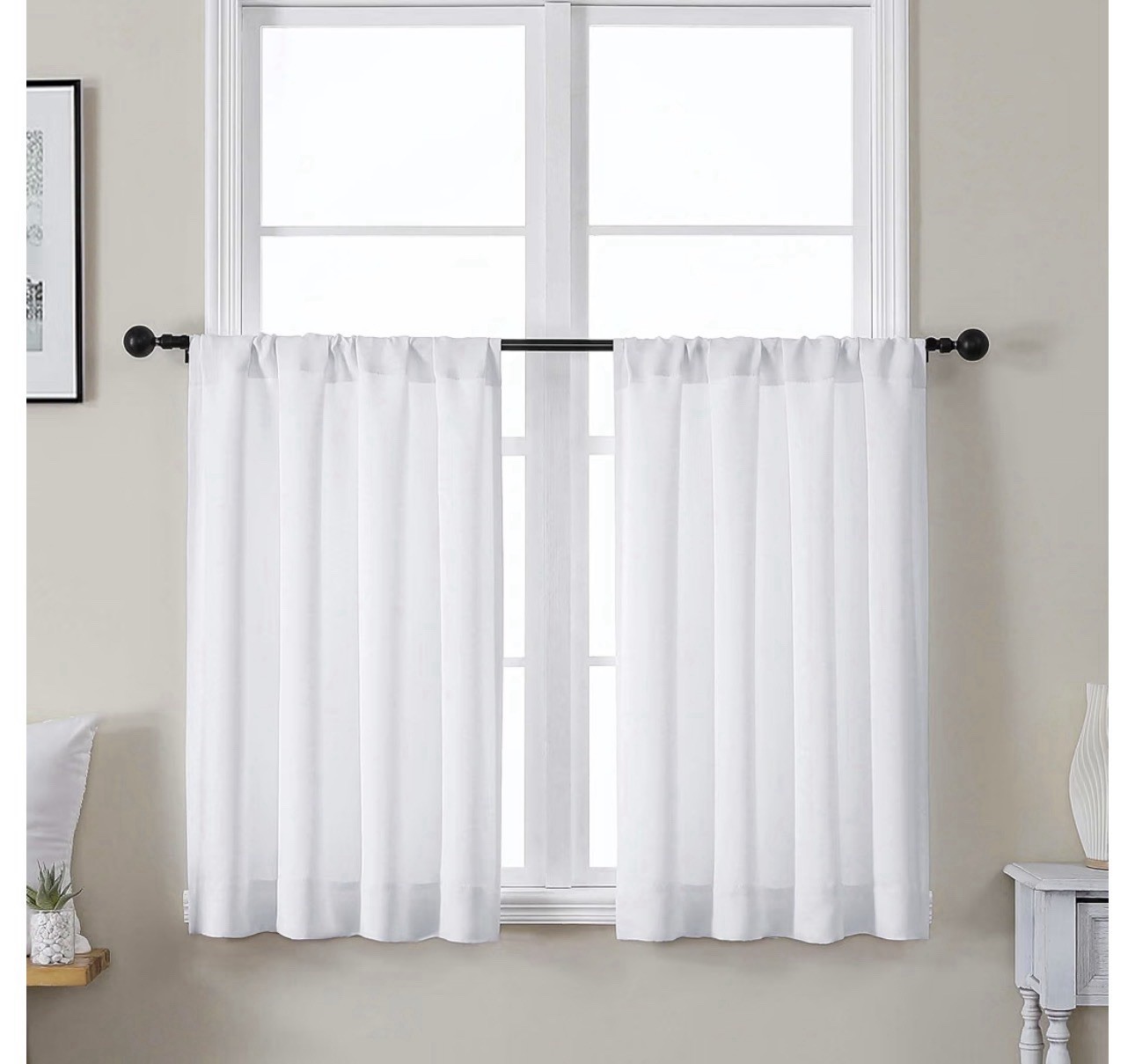 Pure White Short Curtains 40x36L” 2 Panels Small Window
