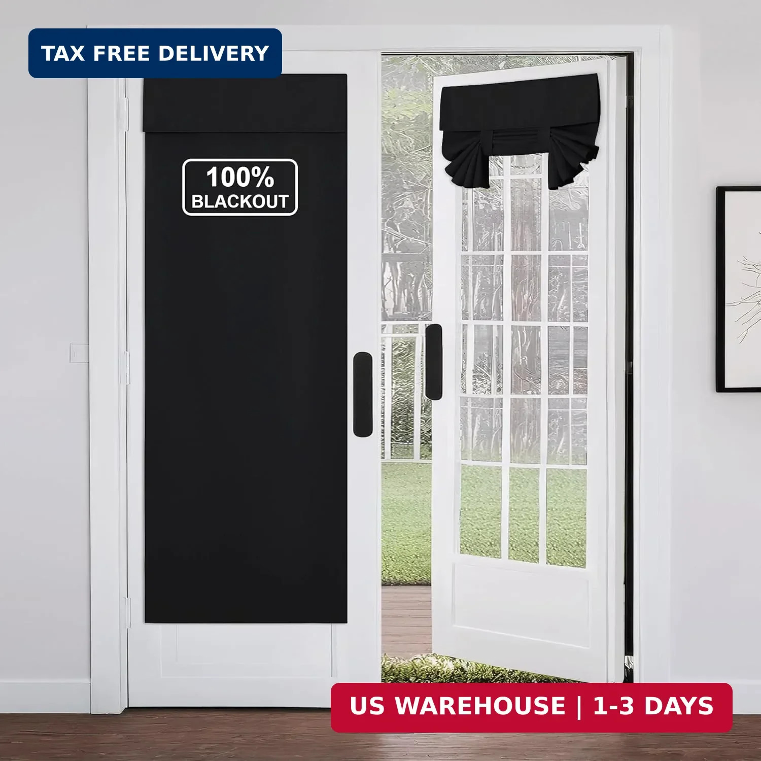 Black French Door Curtains for Window, 100% Blackout Thermal Insulated