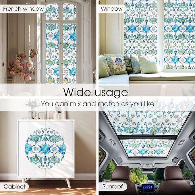 Privacy Film Static Cling Stained Glass Window Film Decorative 17.7×39.4 Inch