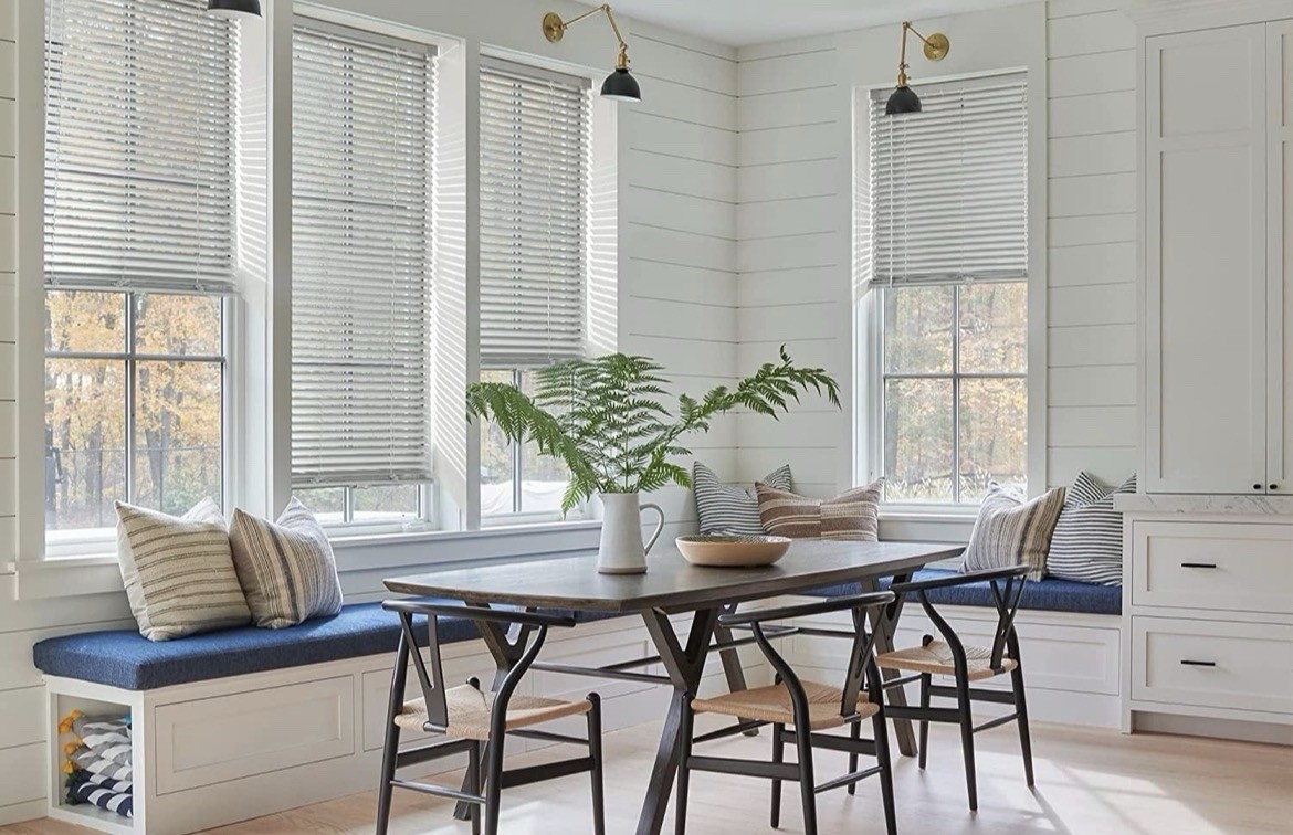No Drill Cordless Aluminum Mini Blinds 34”W x 64”H Silver Grey Indoor Window