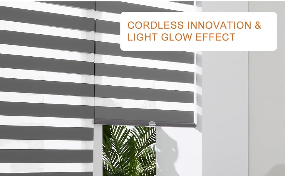 Cordless Zebra Blinds for Windows (70″ W X 47″ H, Grey) Free-Stop Windows Shades