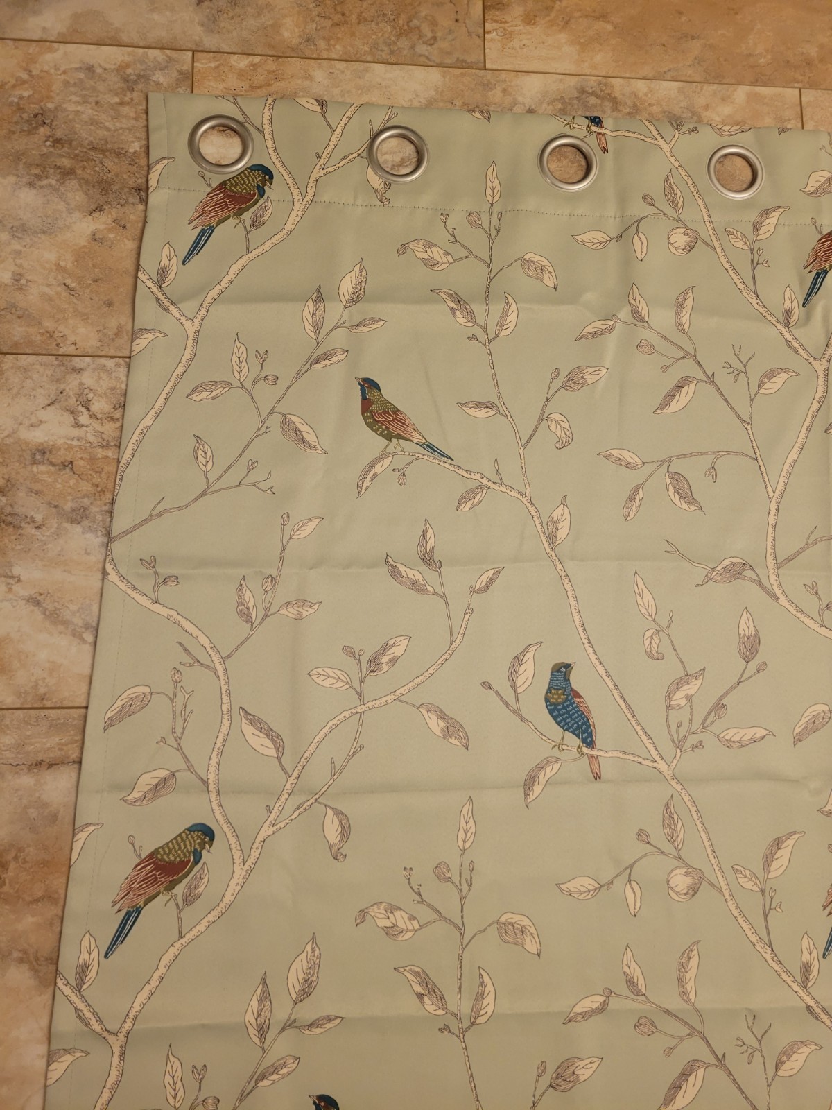Light Sage Green Grommet Style Curtain With Birds Blackout 2 Panels 63 X 52
