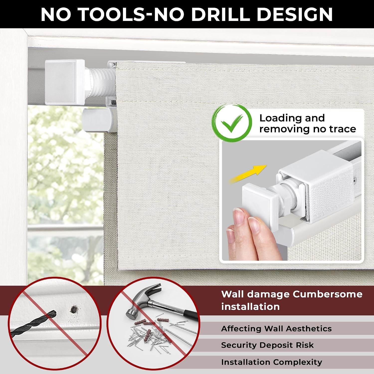 No Drill Down Bottom Up Roman Shades, 26×64in, Natural | 100% Blackout Fabric,