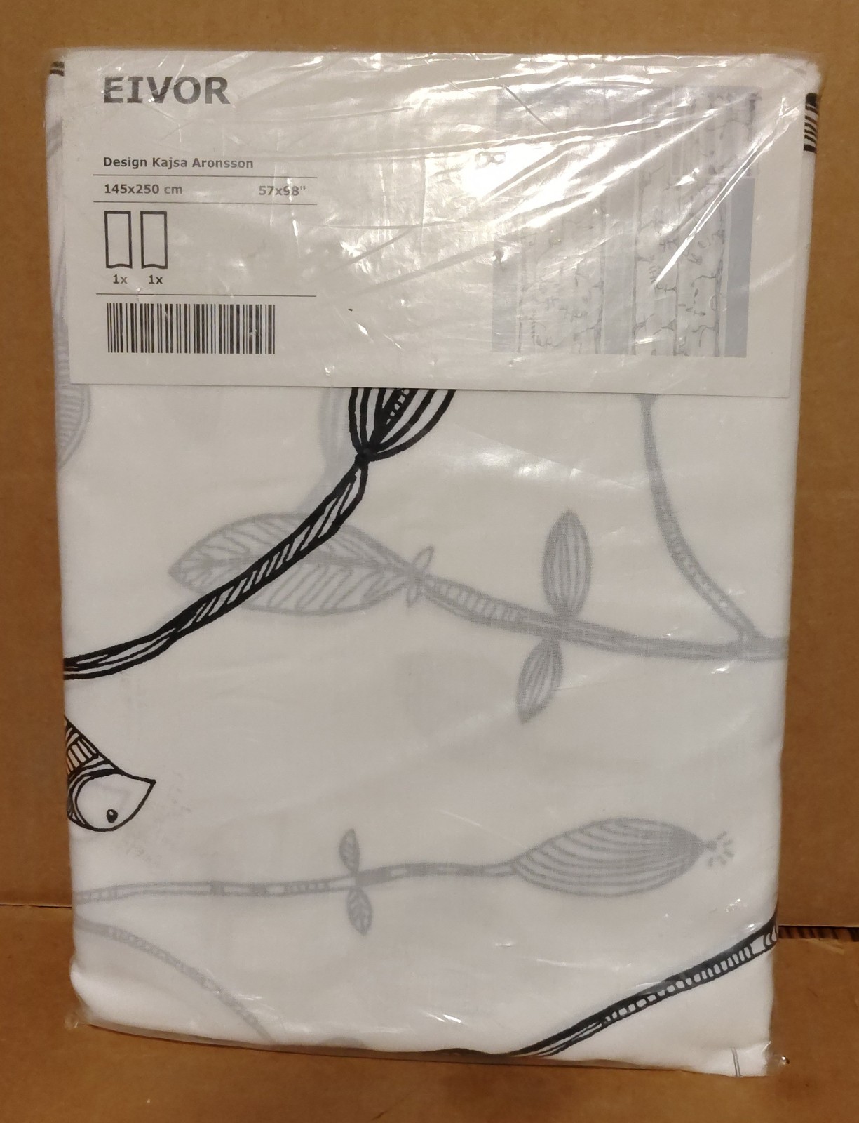 IKEA Eivor NEW 57×98 Black & White Leaf Curtain Panels 70% Polyester 30% Cotton