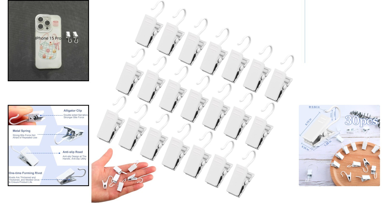 30-Pack Heavy-Duty Metal Hook Clips for Stylish Home Decor and Organization