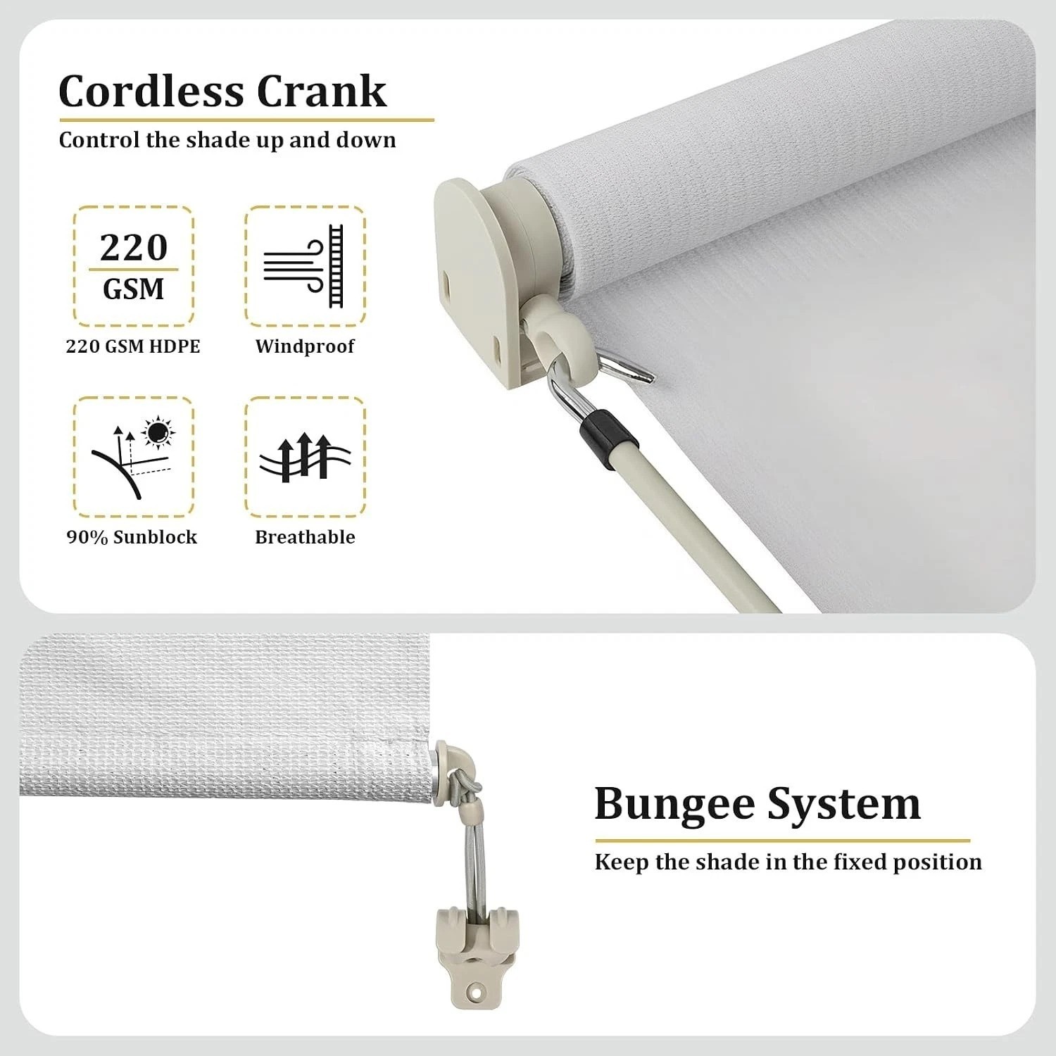 UV-Blocking 10′ W x 8′ H White Roller Shades for Privacy on Patios & Gazebos