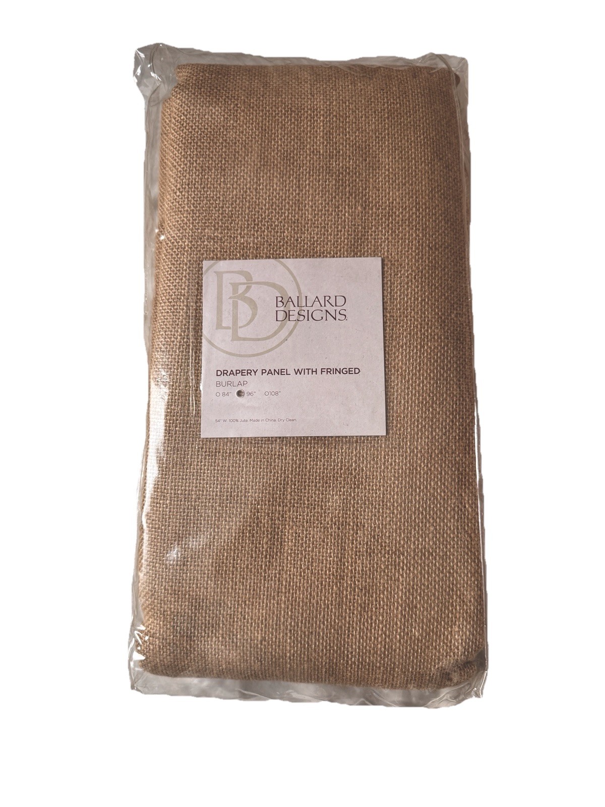 Ballard Designs Fringed Lined Burlap Drape Neutral Jute 54x 96 New Rod Pocket