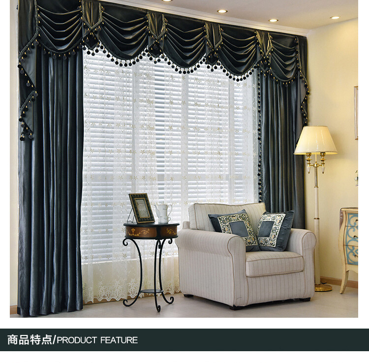 European luxury velvet thick dark grey solid cloth curtain valance sheer E789