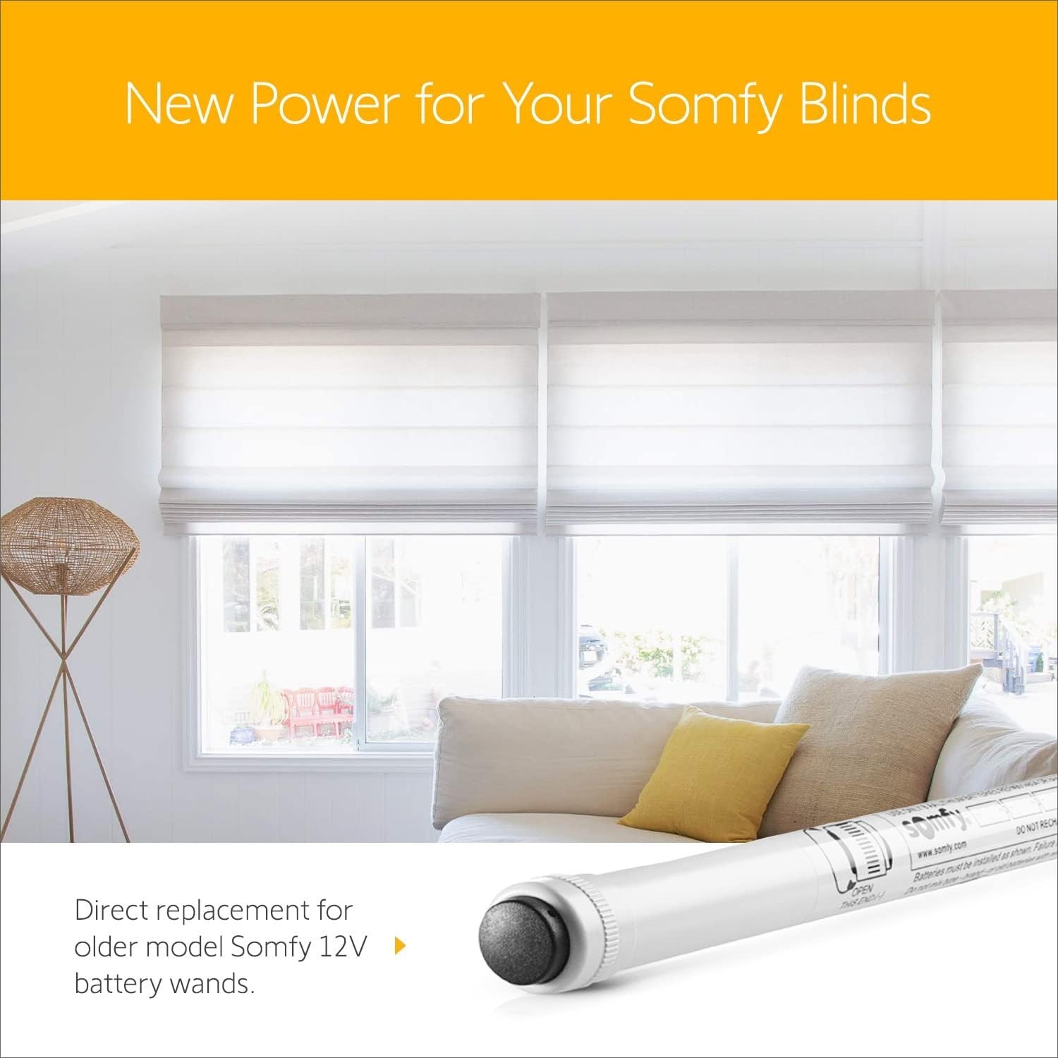 Somfy 12V DC Reloadable Battery Tube / Wand for motors-w/mounting clips 9018685