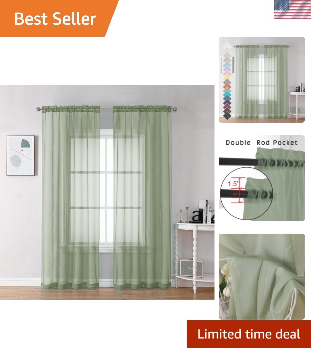 Bedroom Curtains 2 Panel Sets 84″ Inch Length – Transparent Light Weight Soft…