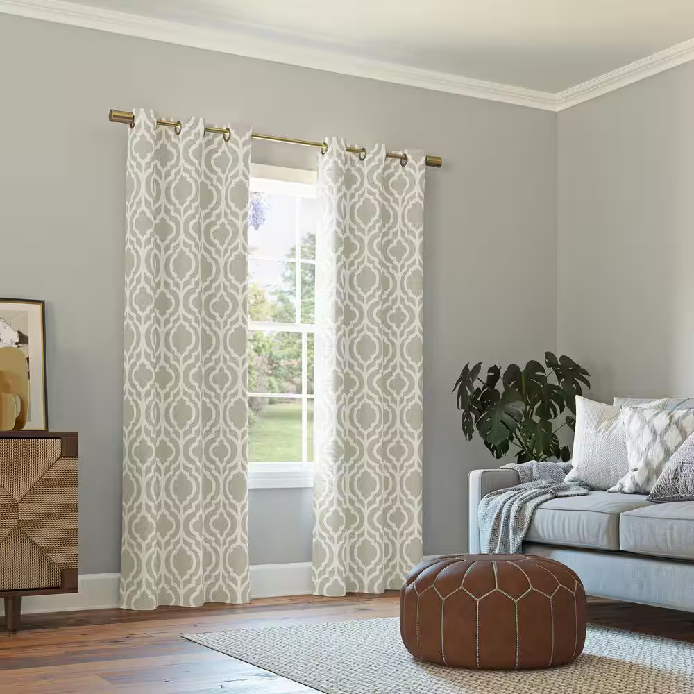 Eldon Trellis Print Taupe Polyester 40 In. W X 84 In. L Grommet Blackout Curtain