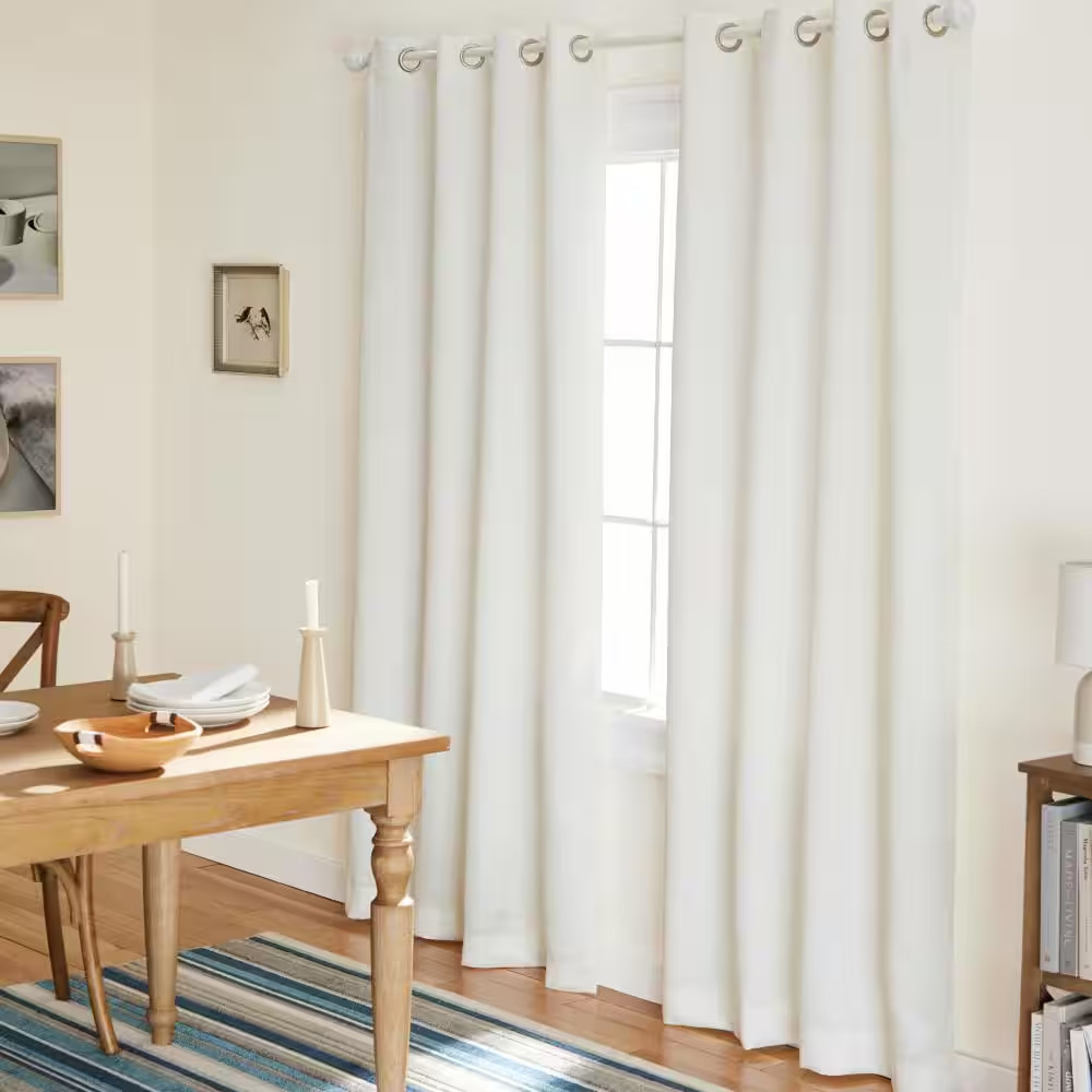 Lustre Vanilla Solid Woven Room Darkening Grommet Top Curtain, 52 In. W X 84 In.