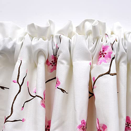1 Piece Cherry Blossom Embroidery Valance Pink, 60″ x 19″, Scalloped Flower