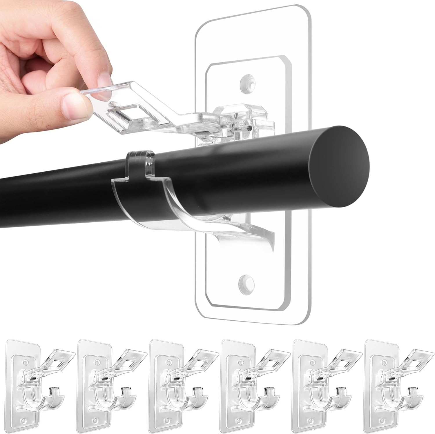 6Pack No Drill Needed Curtain Rod Holders Self Adhesive Rod Bracket Multipurpose