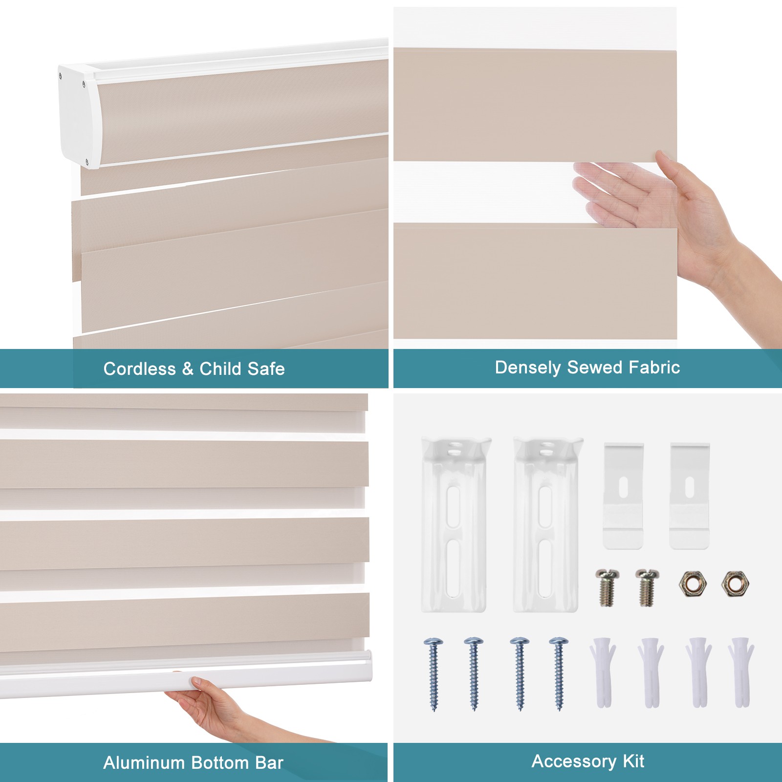 Horizontal Window Shade Blind Dual Zebra Roller Blinds Curtains,Easy to Install