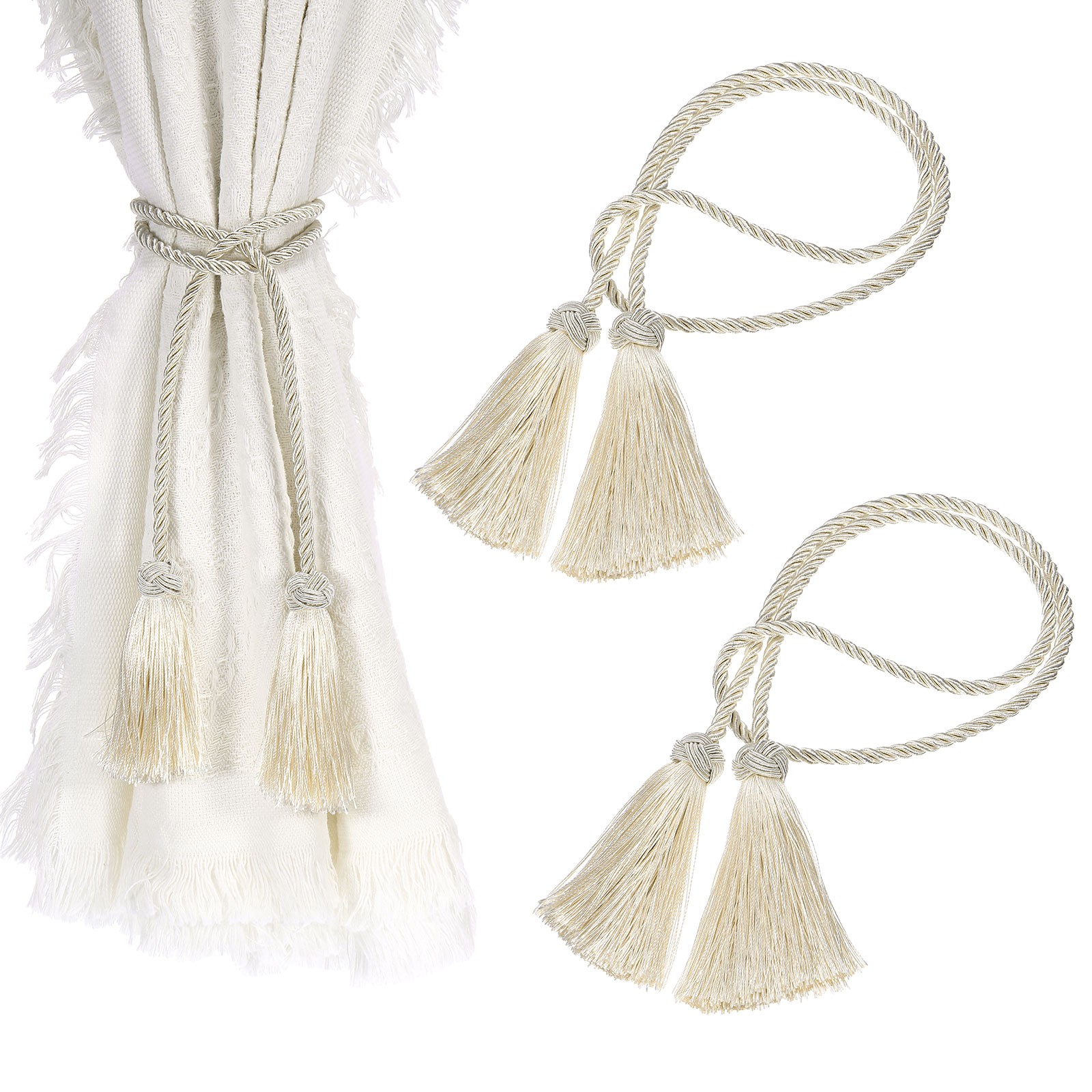 2Pcs Tassel Curtain Tiebacks Curtain Holdbacks with Tassel for Home Beige
