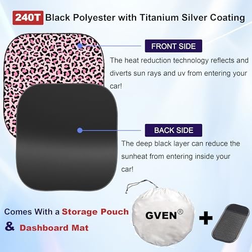 Windshield Sun Shade 2pcs with Bonus Pink Car Sunshade for Medium Pink Leopard