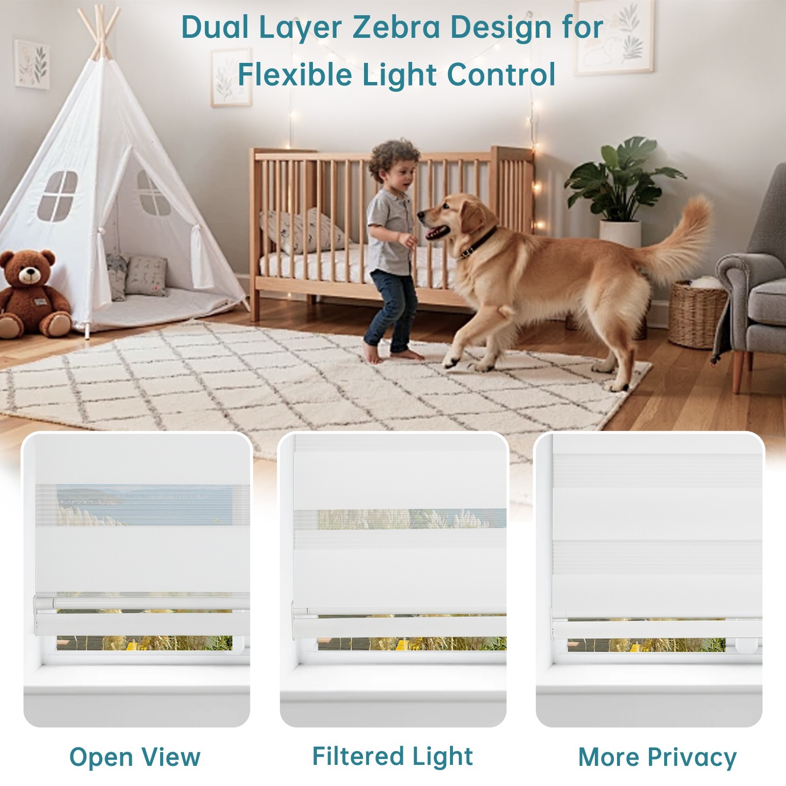 Horizontal Window Shade Blind Zebra Dual Roller Blinds Curtains,Easy to Install