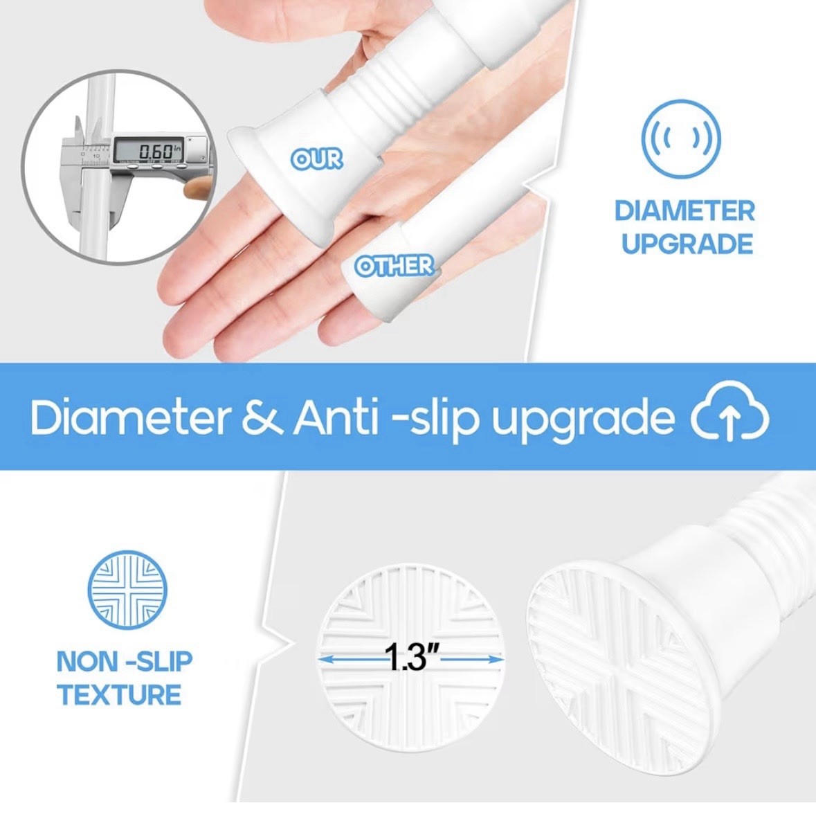 Adjustable White Tension Rods Non-Slip Clampable Pack of 1 18-36 in