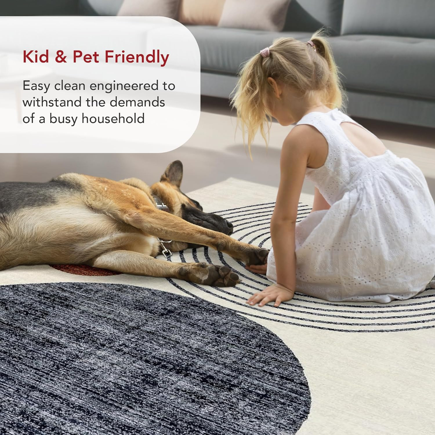Fringed Beige/Multicolor Area Rug, 6’7″ x 10’2″, Soft, Stain Resistant, Durable