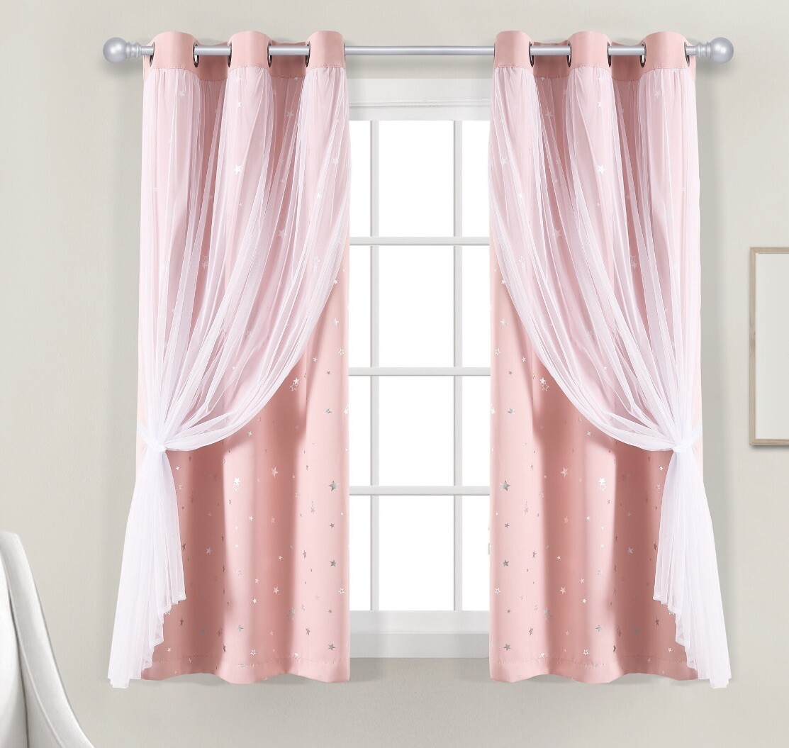 ⚡️Lush Decor Star Sheer Insulated Grommet Blackout Window -Pink (38×63) 👉 Pair