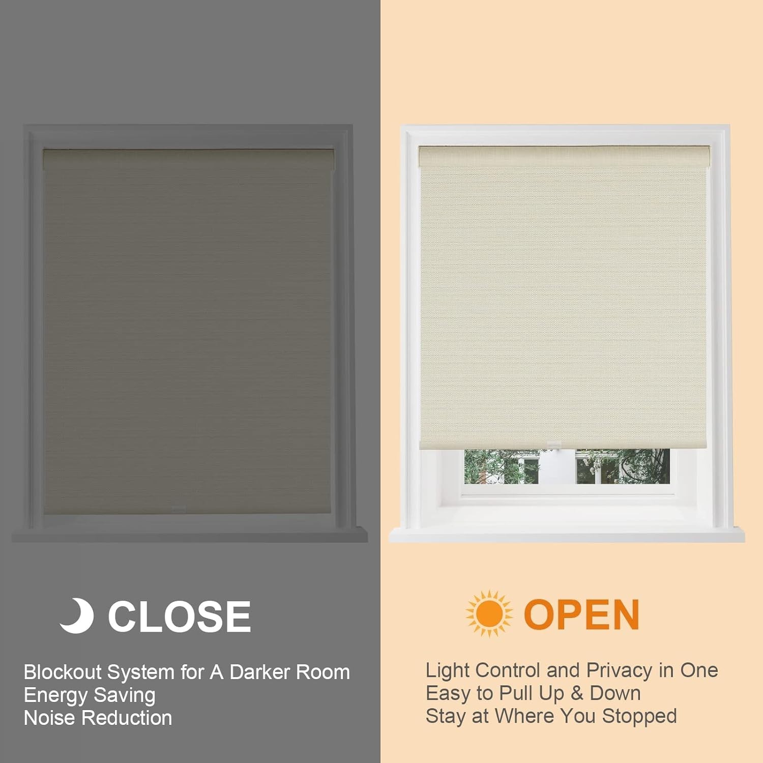 Clearance Beige Free-Stop Cordless 100% Blackout Roller Shades for Window Blinds