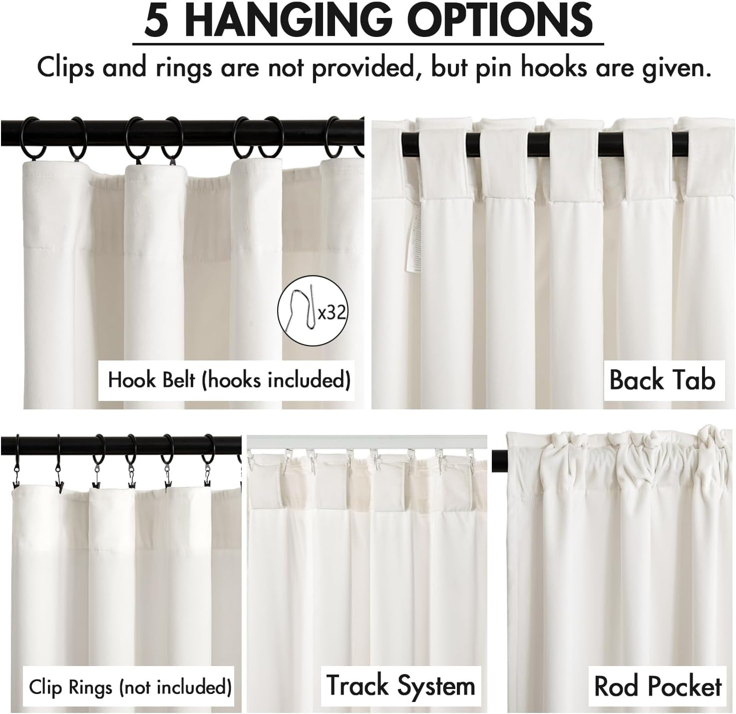 MIULEE Velvet Curtains 96 Inches Long 2 Panels Set for Living Room Bedroom Cream