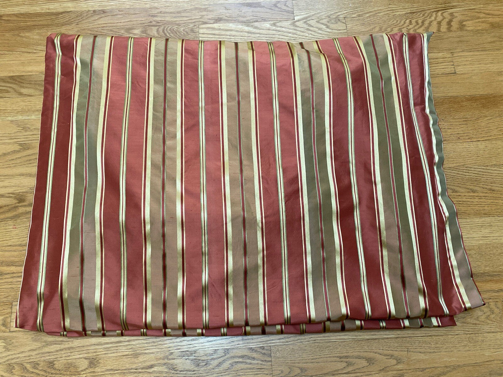 Pair Custom Silk Pinch Pleated Curtain Drapes Inter Lined Rust Gold Stripe 92×34