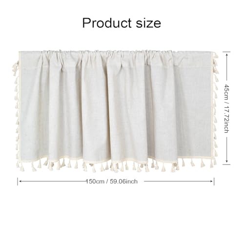 Boho Linen Valances for Windows,Kitchen Valances with 59Wx17.7L Beige
