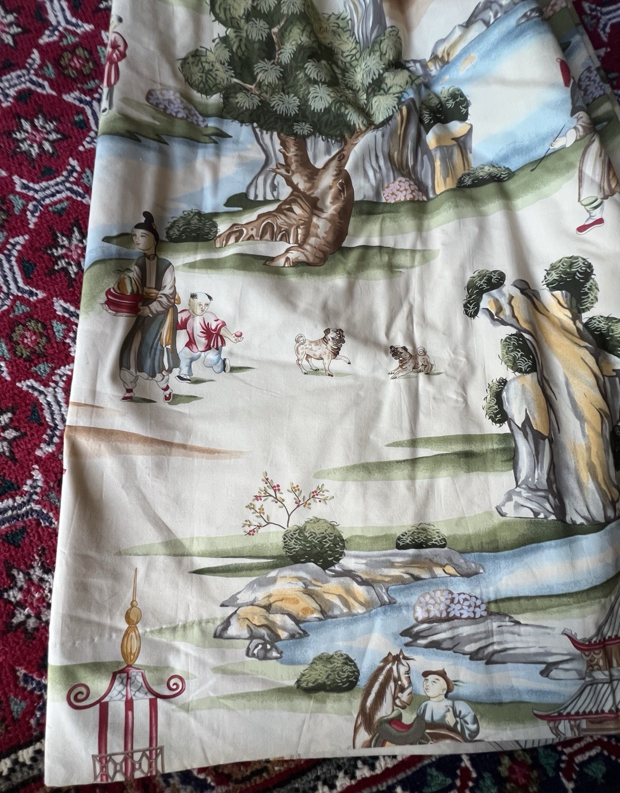 Custom triple pleat drapes Scalamandre Shanghai traditional chinoiserie