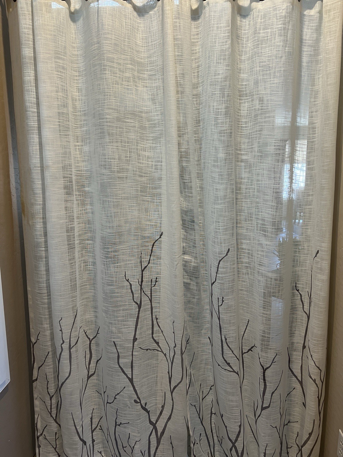 Off White See Through with Grey Branches Grommets Sheer Curtains