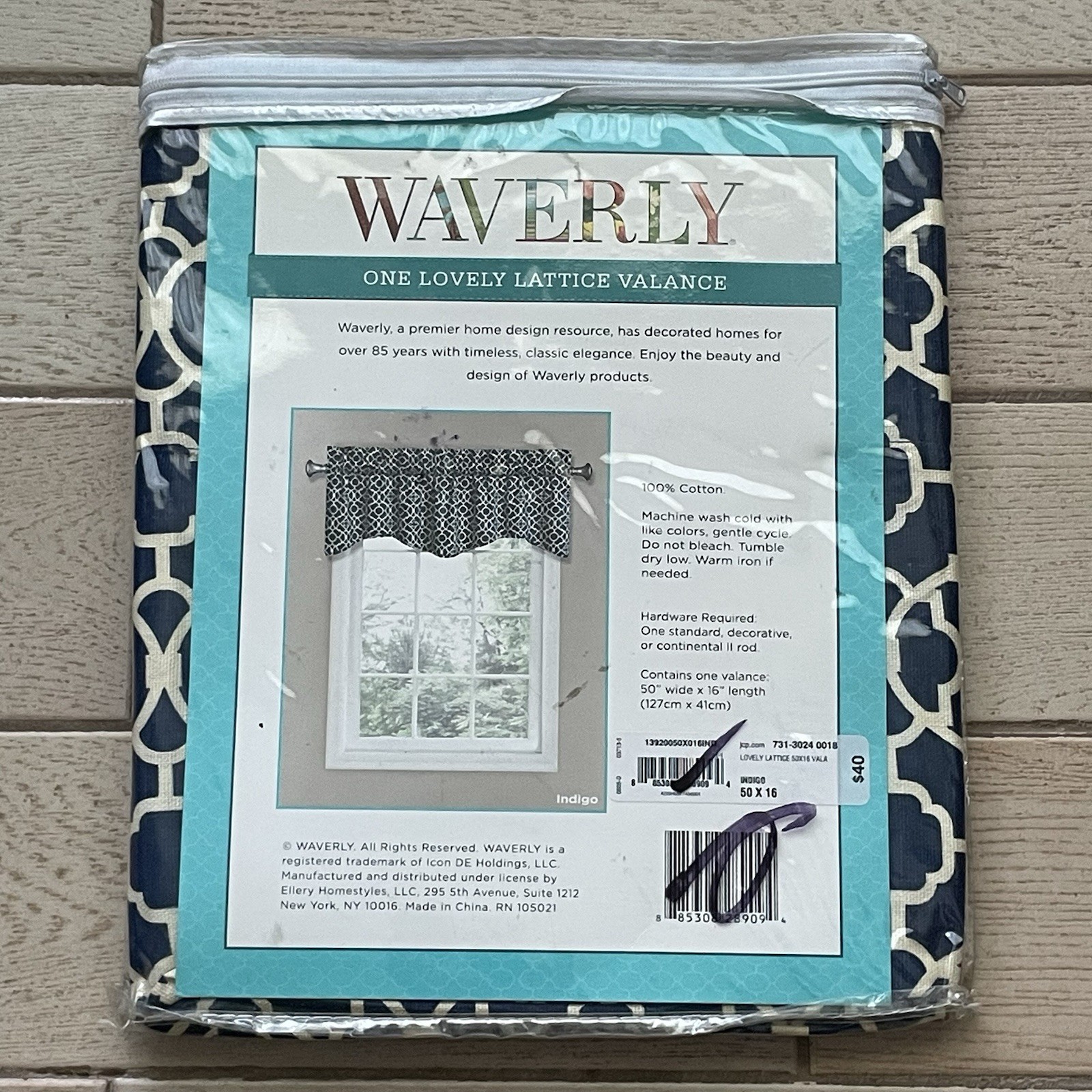 Waverly Lovely Lattice Wave Valance Indigo Blue 50×16