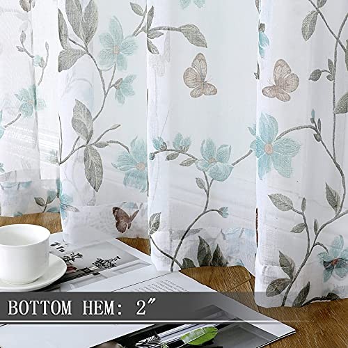 Tollpiz Sheer Floral Curtains – Butterfly 54″W x 45″L – Set of 2 – Blue