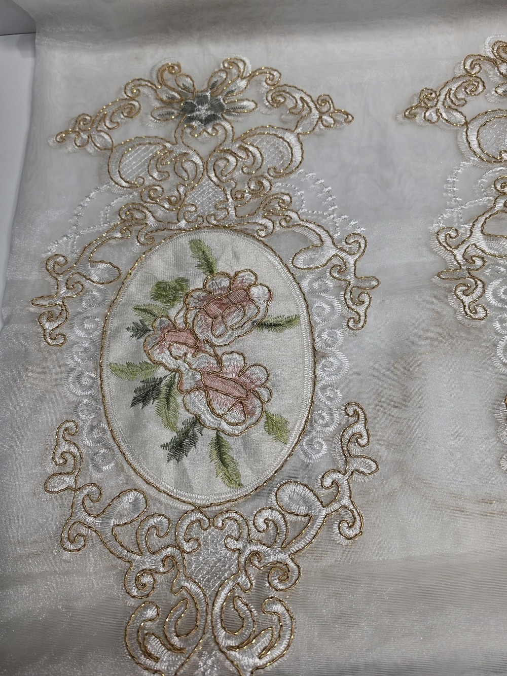 Slow Soul Classical Embroidered Flower Sheer Curtains – 2 Panels Size 49W by 96L
