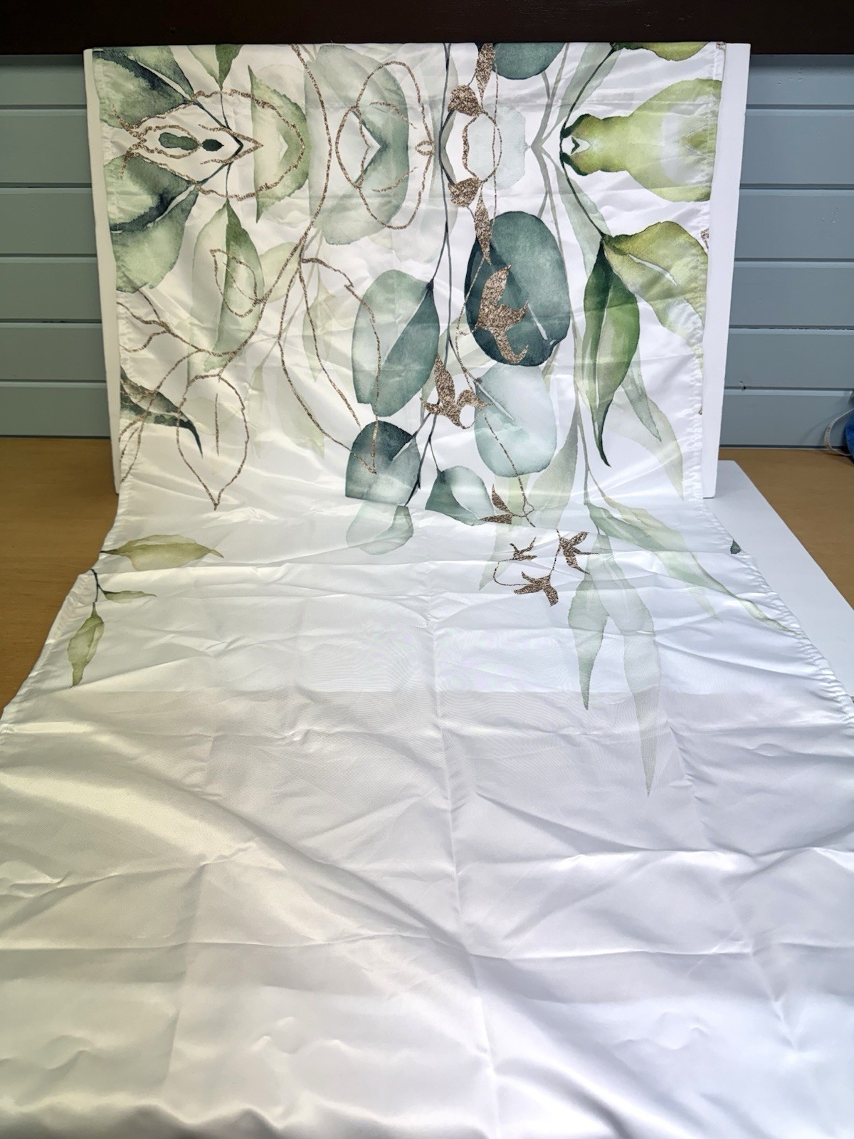 Gold/White/Green Curtains 60” Long 28” Wide, Light Filtering Curtains (2)