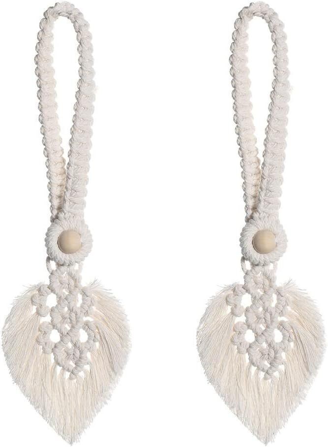 2Pcs Macrame Hand Woven Leaf Tassel Curtain Tie Backs Rope Holdbacks Boho Decor