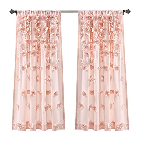 Riley 54×45 Light Filtering Window Curtain Panel with Handmade Bow Details Blush