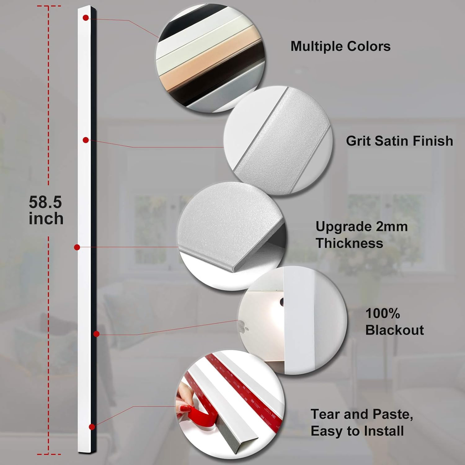 100% Blackout PVC Light Blocking Strips for Window Shades – Block Light along th
