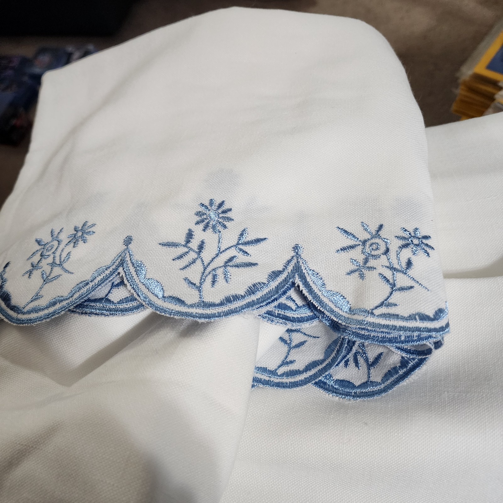 Nicetown White W/Blue Embroidery Curtains Back Tab 2-Panels Drapes 55″ W x 96″ L