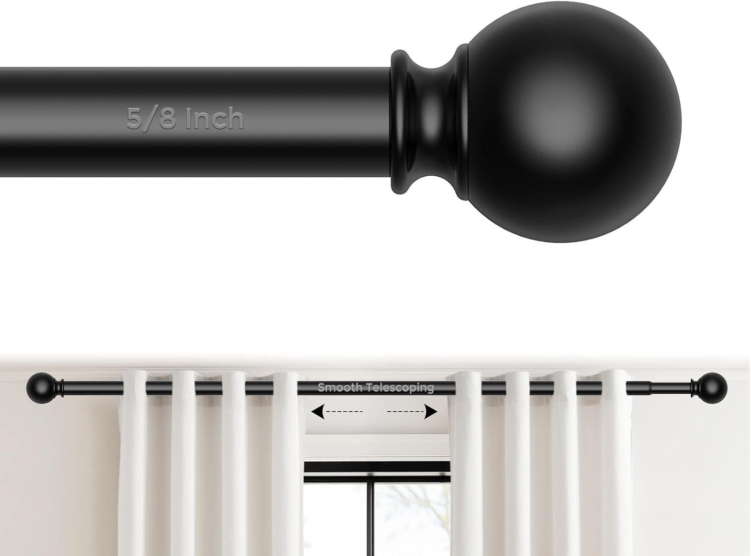 Curtain Rod for Windows 18-45 Inch, Black 5/8 Inch Small Window Treatment