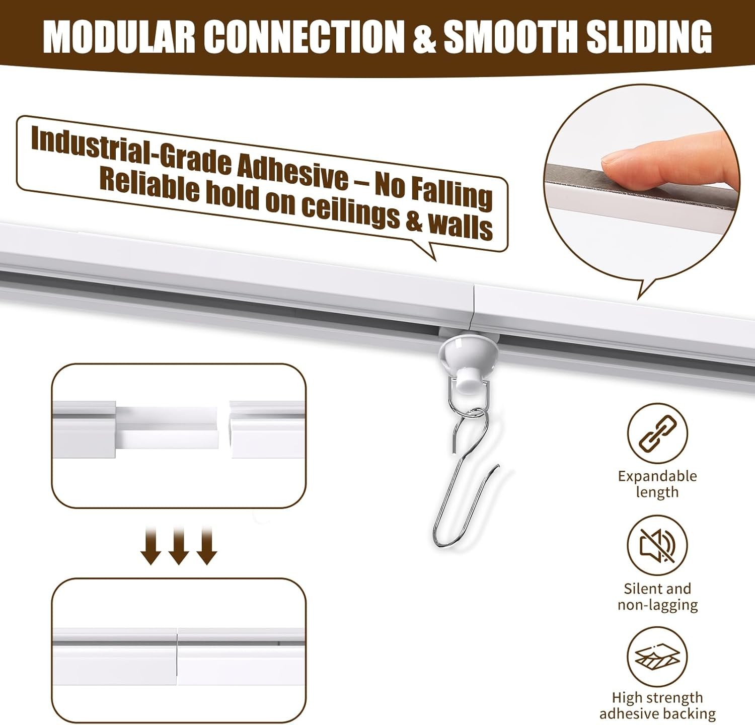 Self Adhesive Ceiling Curtain Track, 9.8 FT Flexible Cuttable No Drill Curtain