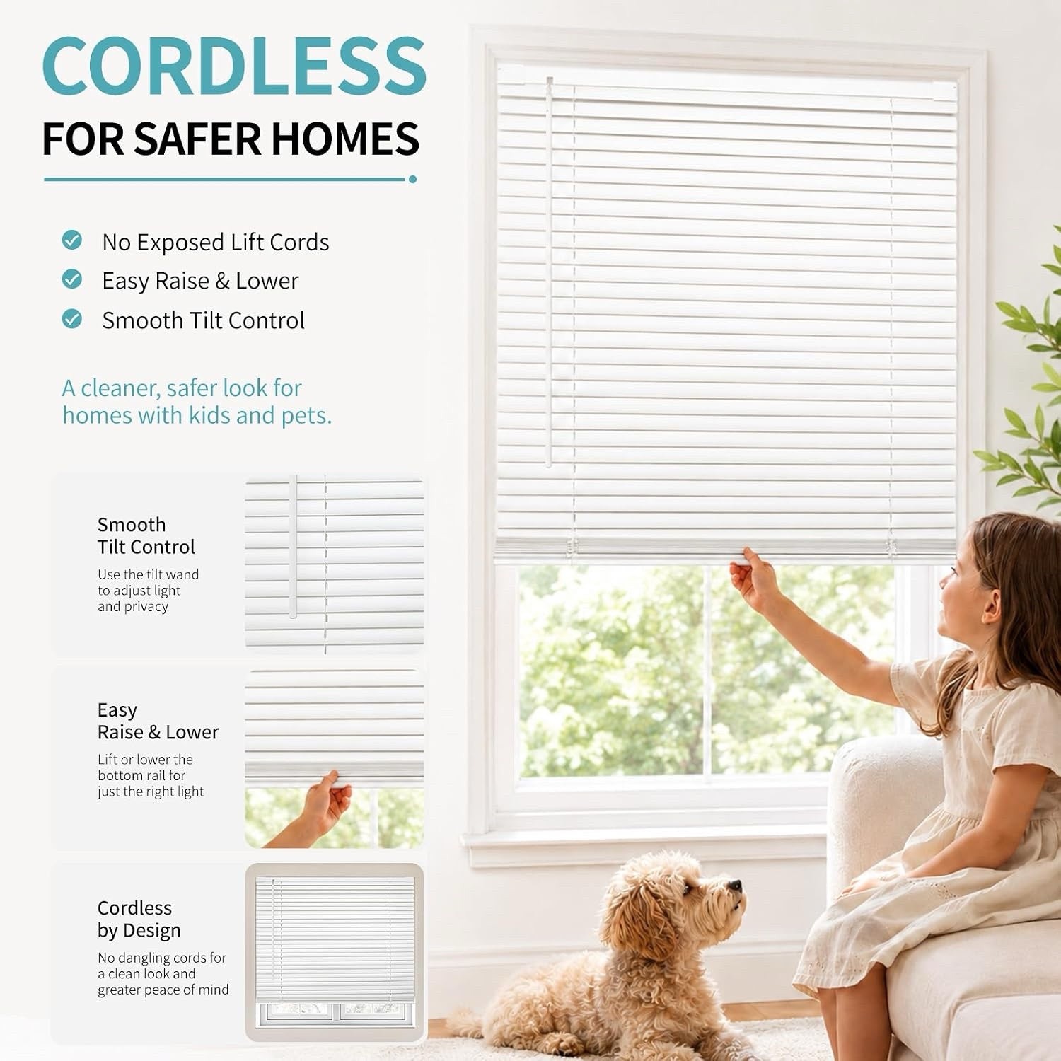 No-Drill Cordless Horizontal Mini Blinds – 37″ W x 64″ H Tool-Free Inside Mou…