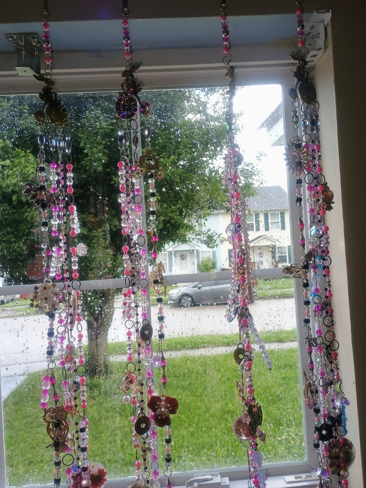 Bicycle Bunny Crystal Curtains With Charms, Set Of 7