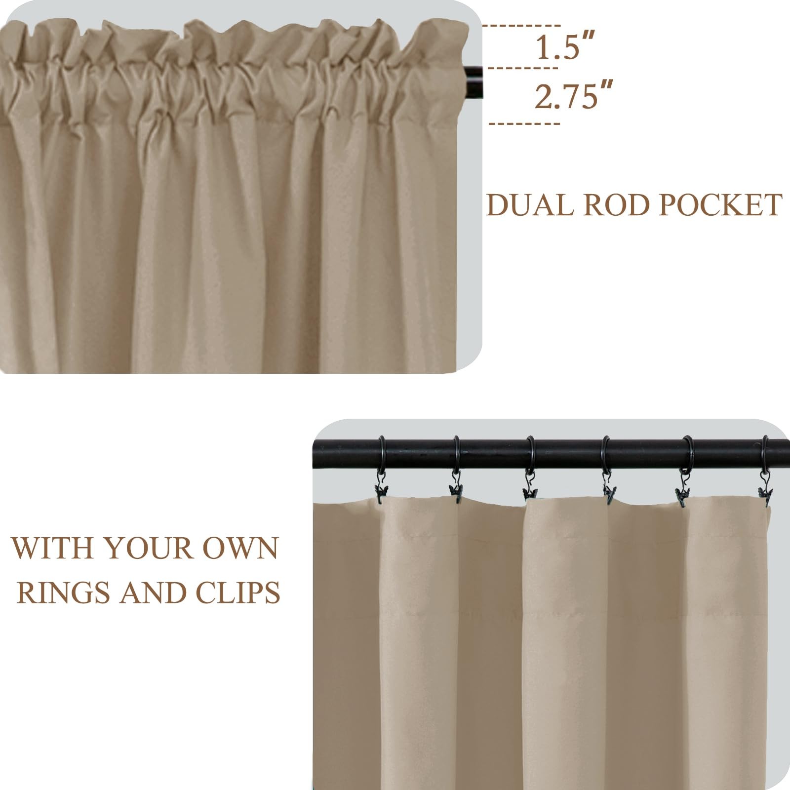 Non-See-Through Privacy 55″W x 63″L (Pack of 2) (90g/ãŽ¡- Rod Pocket ) Tan Beige