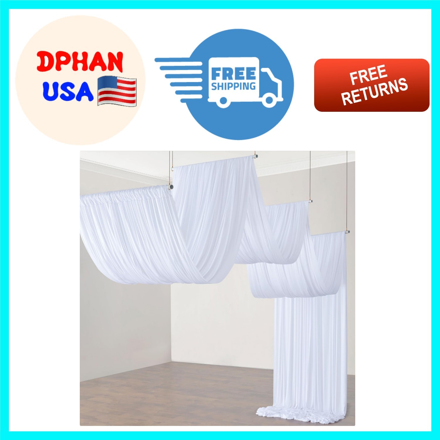 Chic 10ft x 20ft White Ceiling Drapes – Perfect for Weddings & Tent Decorations