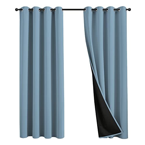 100% Blackout Curtains 96 inch Length for 52″W x 96″L (Pack of 2) Sky Blue