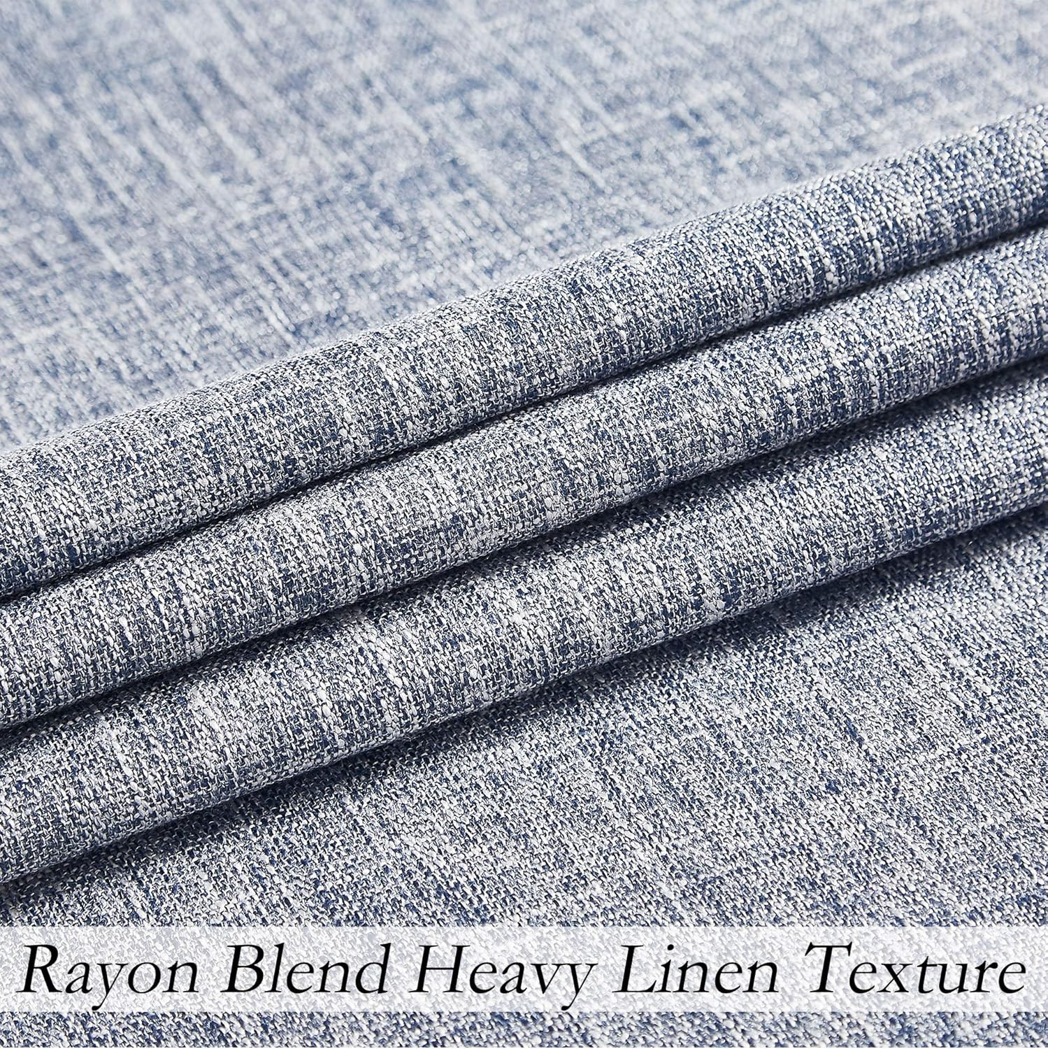 Indigo Solid Full Blackout Curtain Heavy Linen Texture Window Treatment for Bedr
