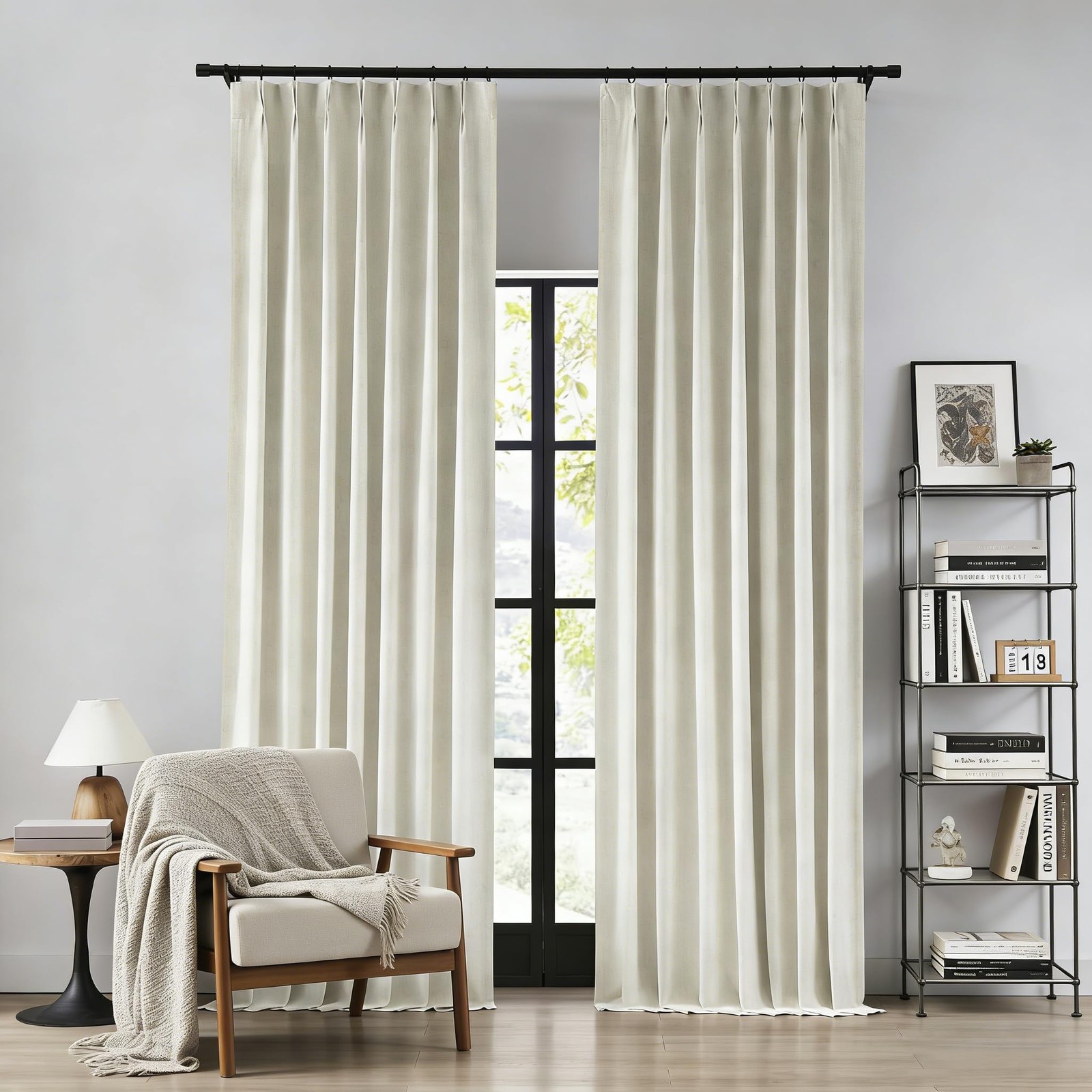 Hillcrest Linen Blend Blackout Pinch Pleat Curtains 2 Panels Natural 40W x 120L