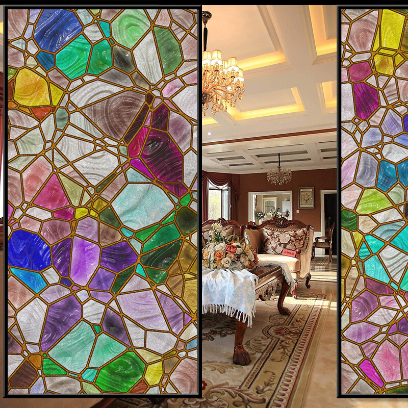 3D Rainbow Glass Privacy Film Stained Static Cling Sticker Frosted Window /Decor