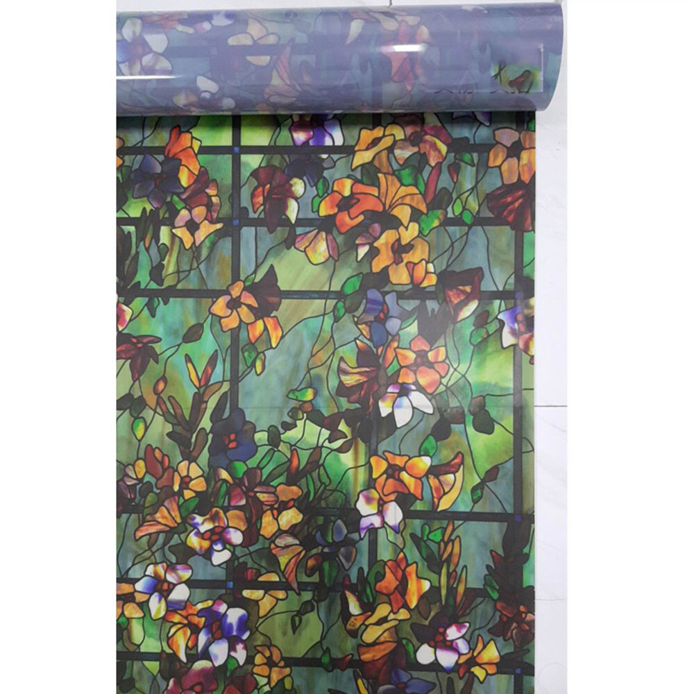 Opaque 3D Static Cling Window Film Frosted Stained Camellia Glass Sticker Decor